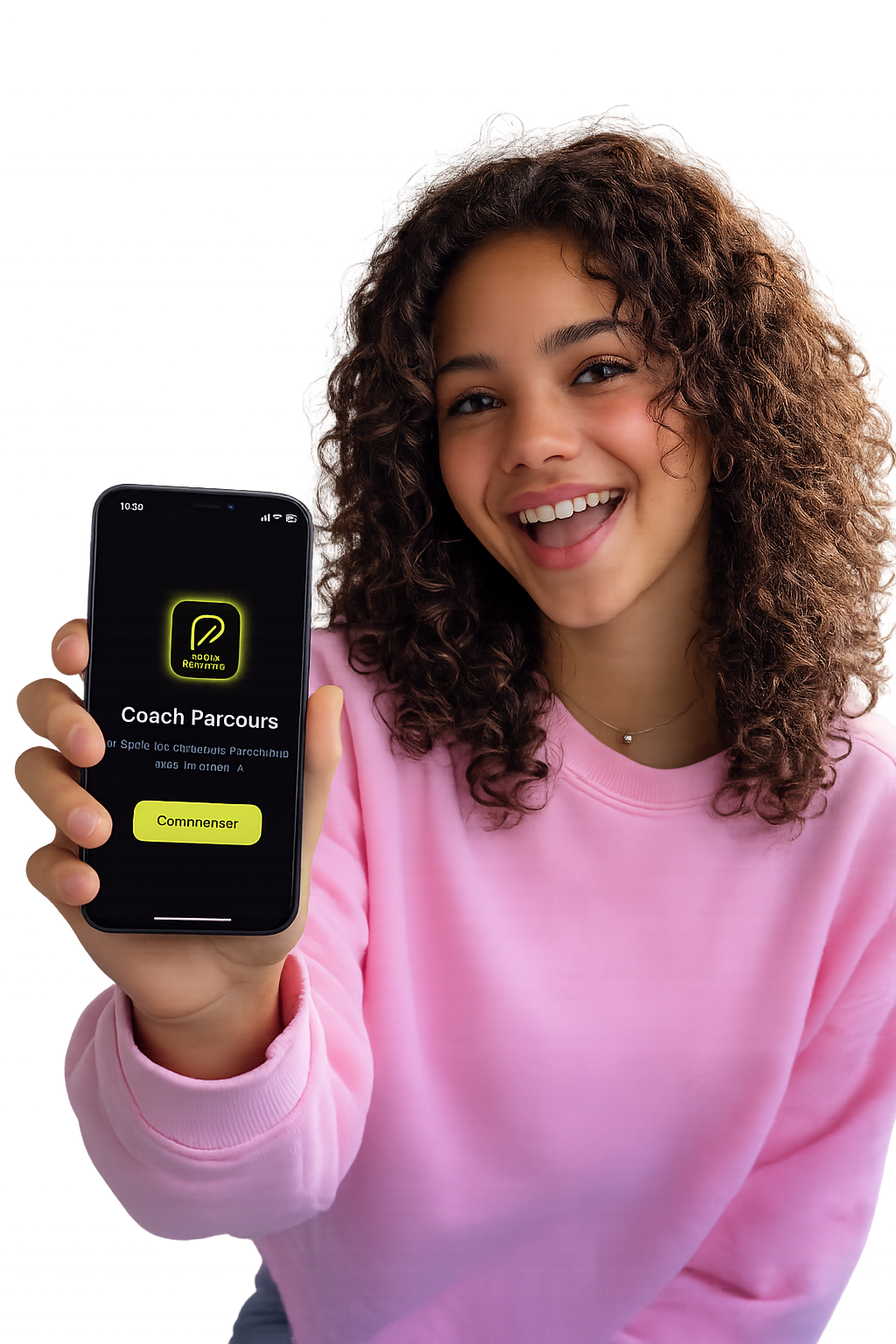 Étudiante utilisant Coach Parcours sur son téléphone